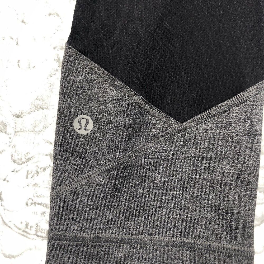 Lululemon Pace Rival Crop Leggings Pockets Size 8 Gray Black Heather 23" - Picture 2 of 9